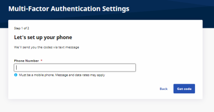 In the image, a field displays to enter the code received from the user's phone.